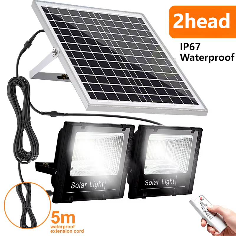 400 W LED-Solarleuchte, hochhelles 2-Kopf-Flutlicht, wasserdichte Gartenwandleuchte für den Außenbereich mit Aluminium-Solarpanel für den Garten