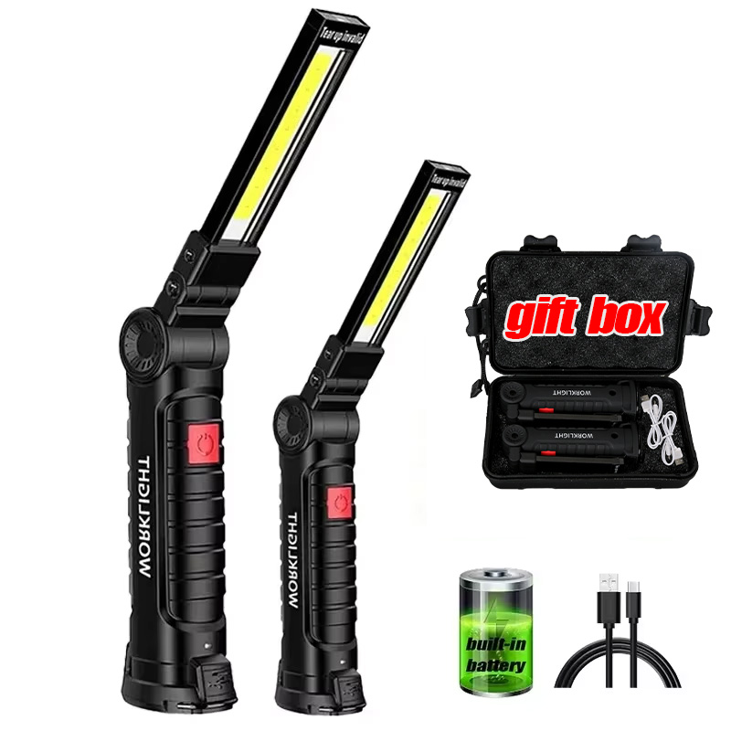 Luz LED de trabajo COB regulable, linterna LED recargable por USB, lámpara de inspección con imán y gancho, linterna con batería de 14500/18650, 1 ud.