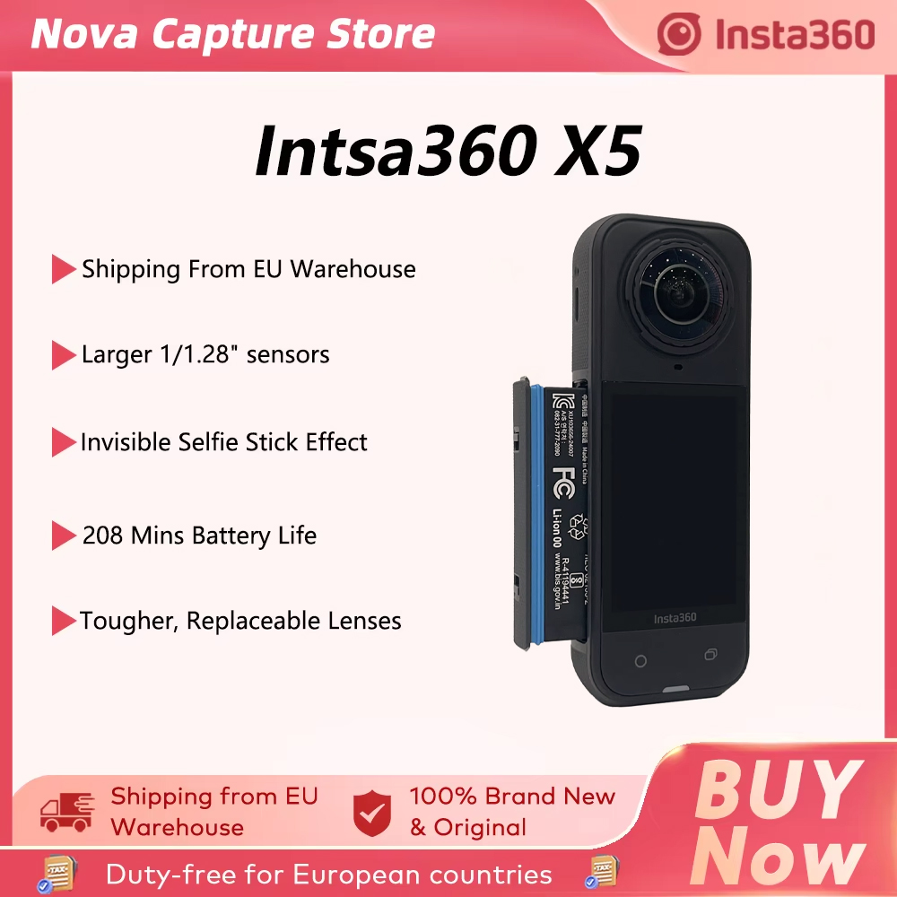 Insta360 X5 Nieuwe Actiecamera 8K 30fps Uitwisselbare Lenzen Drievoudige AI-chip Superieure prestaties bij weinig licht 185 minuten batterijduur Insta360 X5