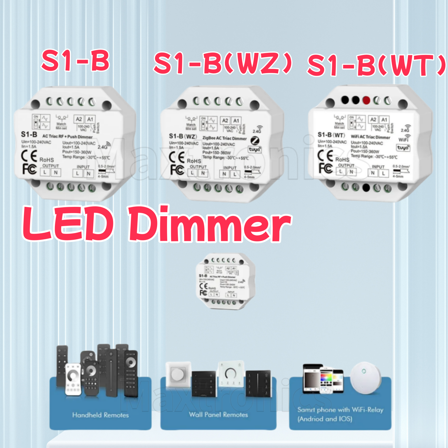 LED Dimmer WiFi & RF Push AC Triac Controller Tuya APP Switch 2.4G S1-B/S1-B(WT)/S1-B(WZ) For Single Color LED Lamp Strip R11
