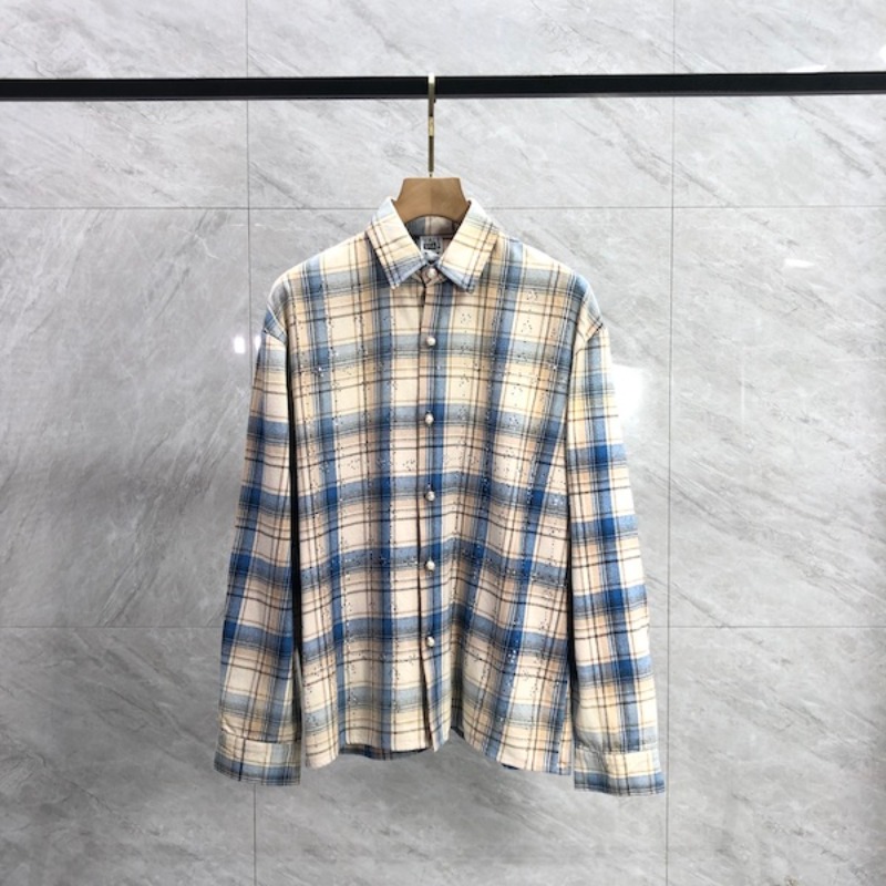 Kemeja Lengan Panjang Kotak-kotak Logo Hot Diamond Starry Sky Kemeja Kasual High Street Pria Wanita Streetwear