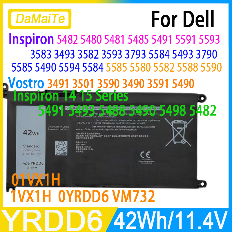 YRDD6 Laptop-Akku für Dell Inspiron 3493 3501 3793 5480 5481 5493 5585 5594 7586 OYRDD6 VM732 OVM732 1VX1H 01VX1H
