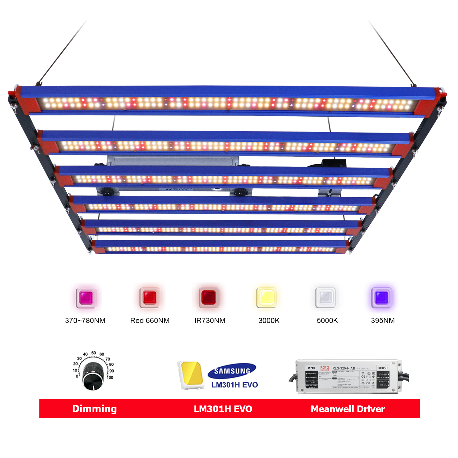 240W 320W LM301H EVO V5 LED barre lumineuse UV IR allumage/arrêt lampe hydroponique pour plantes grandir tente serre légumes floraison