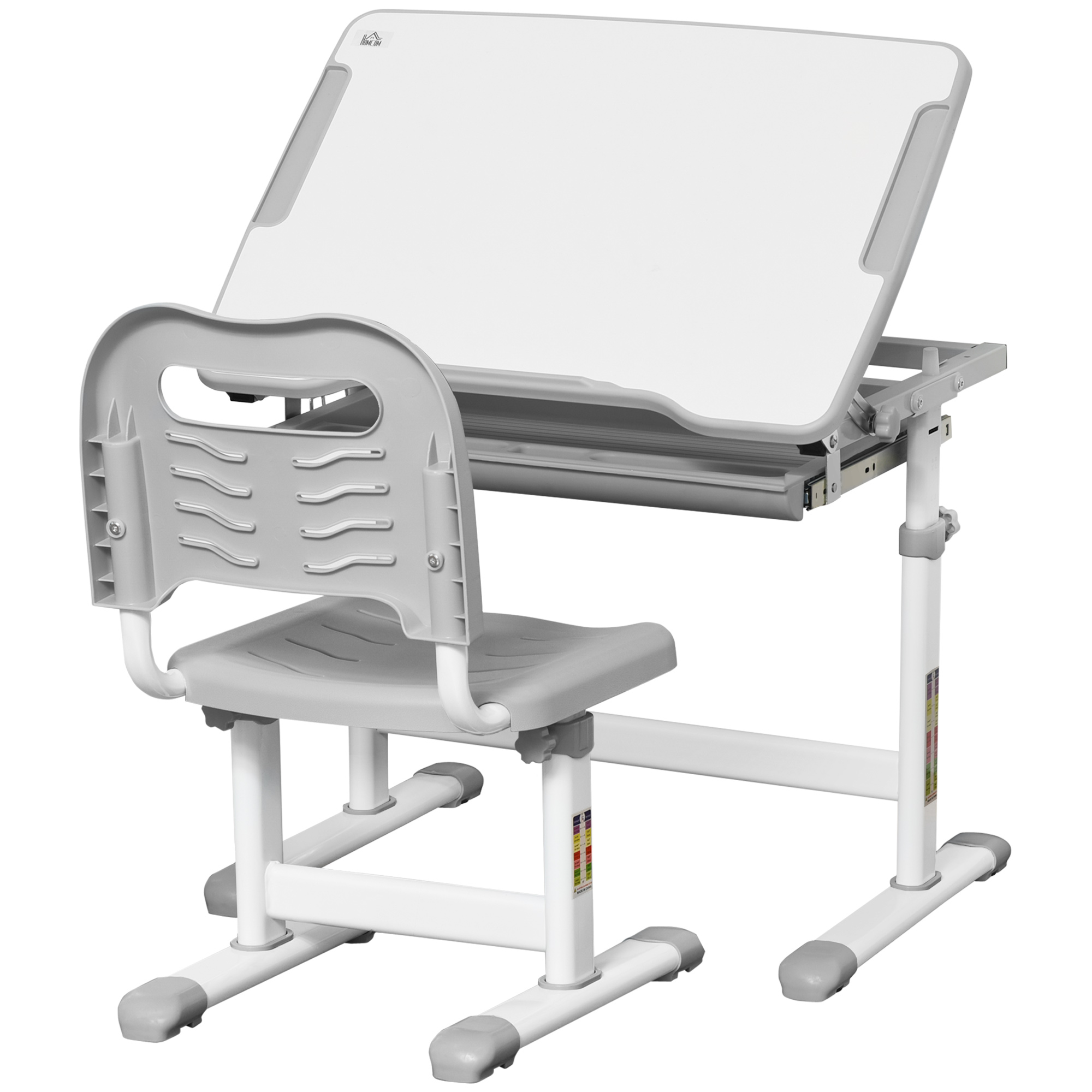 HOMCOM Kids Desk and Chair Set, Height Adjustable Student Writing Desk with Tiltable Desktop, Drawer, Pen Slot, Hook