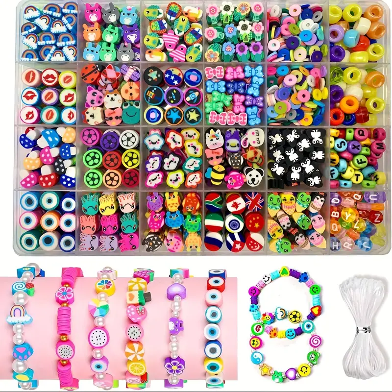 700 ชิ้นเครื่องประดับทําชุด DIY ลูกปัดหัตถกรรมสําหรับสร้อยคอและสร้อยข้อมืออะคริลิค, ดินอ่อน, สัตว์ Charms, Polymer Clay ชุดลูกปัด