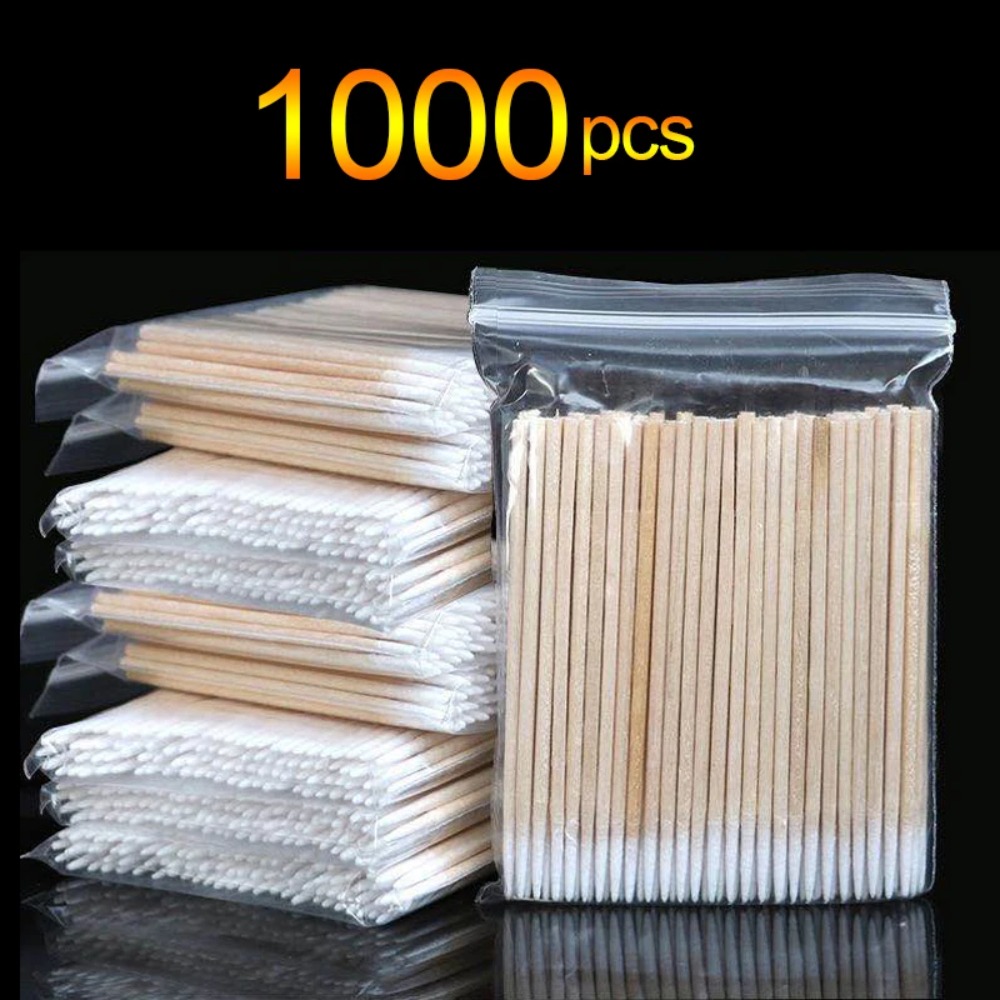 1000 pçs micro cotonete de algodão de madeira ferramentas de extensão de cílios tatoo microblading limpeza varas de madeira cosméticos escova de algodão botões ponta