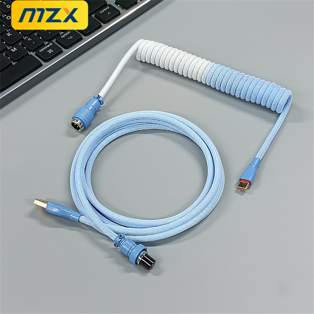 MZX Meerkleurige opgerolde kabel Type C USB Afneembare Aviator Antenne Connector Game 2 Dubbele mouwen Draadsnoer Mechanisch toetsenbord