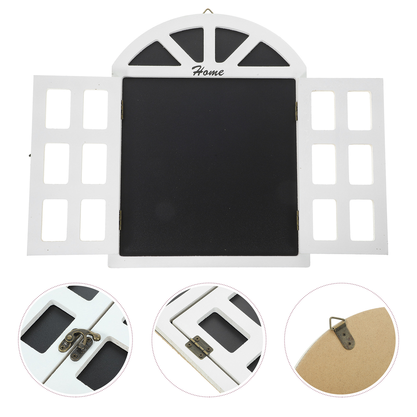 Colgante de pared de madera europea, decoración de mensaje de pizarra de ventana falsa, marrón, tamaño pequeño, 1 unidad
