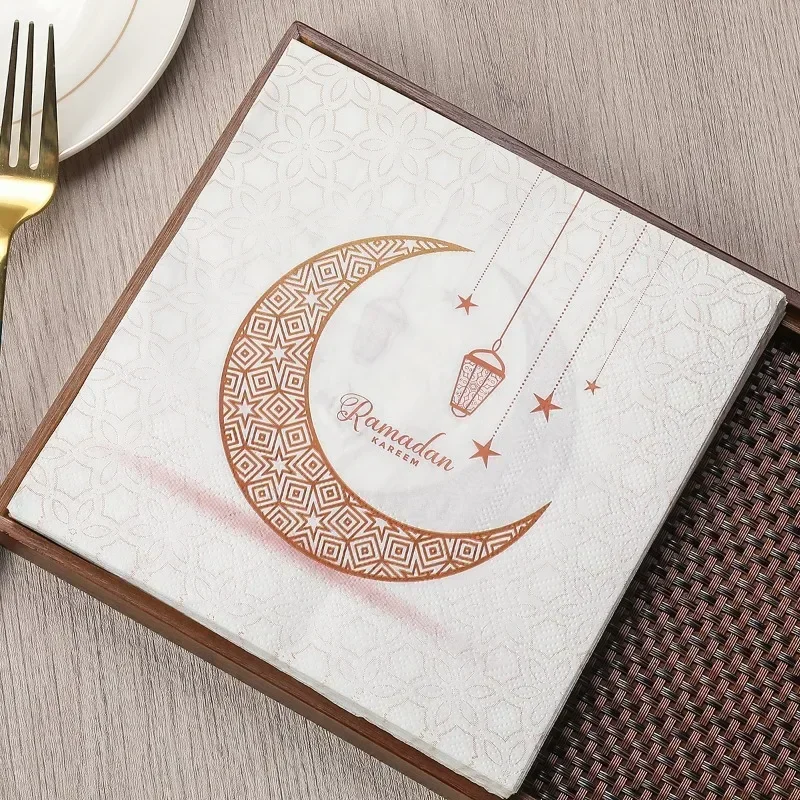 Serviettes de table imprimées Golden Moon, 2 plis, 33cm, 20 pièces, papier décoratif pour festival du Ramadan, papillon, Sofia, Bart, verre à vin, fleur