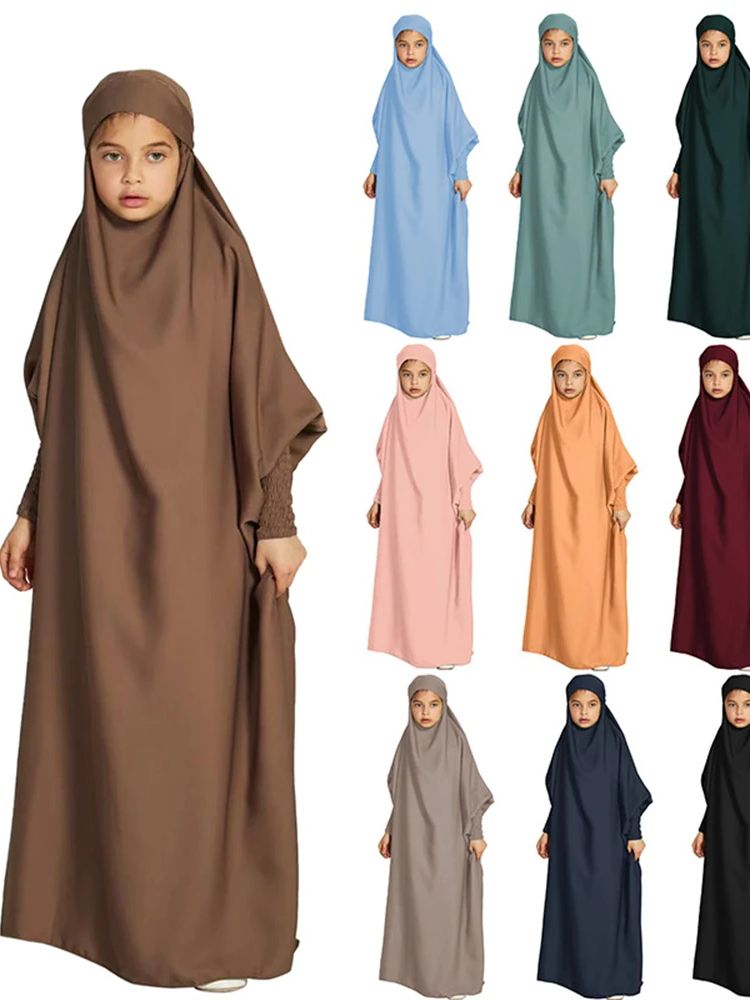 Ramadan Eid Niqab Khimar Prayer Clothes For Kids Girl Muslim Abaya Dubai Turkey Islam Jilbab Dress Kebaya Kaftan Robe Musulmane