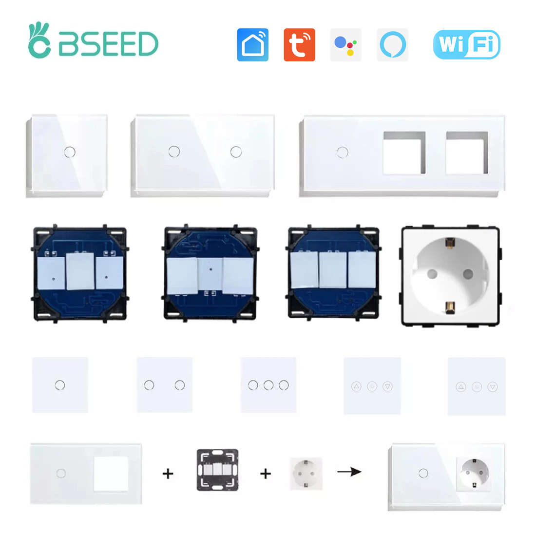 Besamen Wifi Touch Lichtsc halter Teil Glasscheibe nur Smart Wifi Schalter Funktion DIY Teil EU Wifi Steckdose Steckdosen Teile