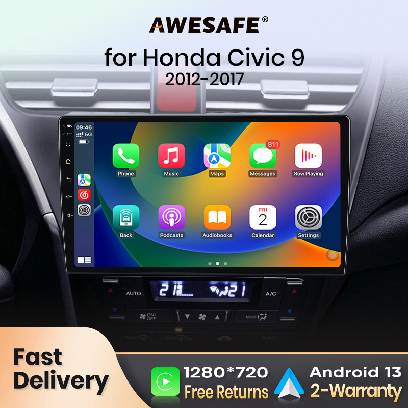 AWESAFE PX9 Radio samochodowe Autoradio dla Honda Civic 9 FK FB 2012 - 2017 bezprzewodowy ekran Carplay Android Auto Stereo nawigacja GPS FM RDS
