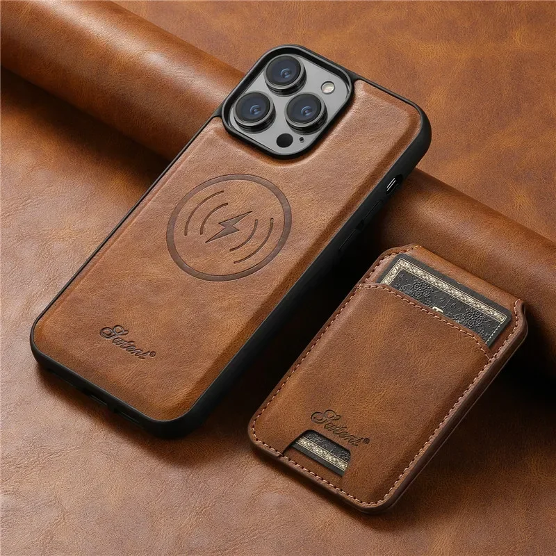 EUCAGR Magsafe magnético 2 en 1 Funda de cuero tipo billetera desmontable para iPhone 12 13 14 15 16 17 Pro Max Plus 16E 17 funda con soporte de aire