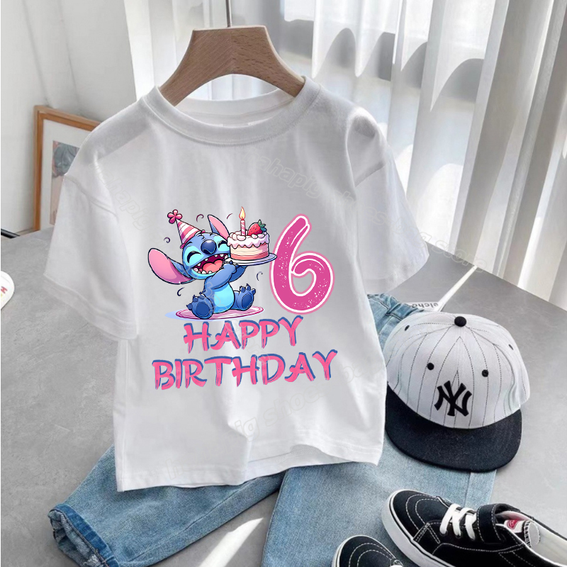 アニメステッチ女の子の誕生日 Tシャツ夏キッズ番号 Tシャツ半袖子供 Tシャツトップス漫画プリント幼児服