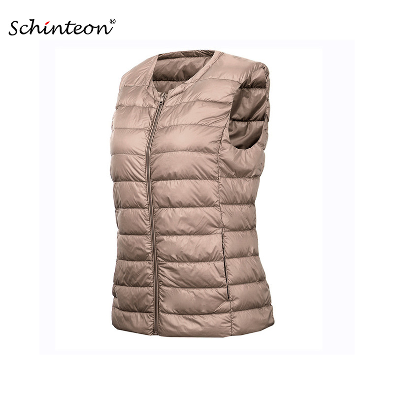 Schinteon S-8XL Women Ultra Light Down Vest Casual Slim White Duck Down Bottoming Sleeveless Winter Warm Liner Clothing