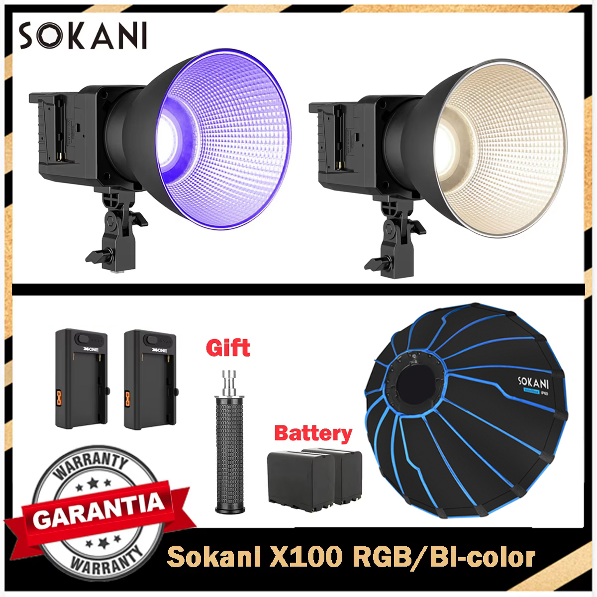 Sokani X100 RGB Bi-color LED Video Light Kit 100W APP Control Bowens Mount for Photography Video Recording Outdoor Shooting