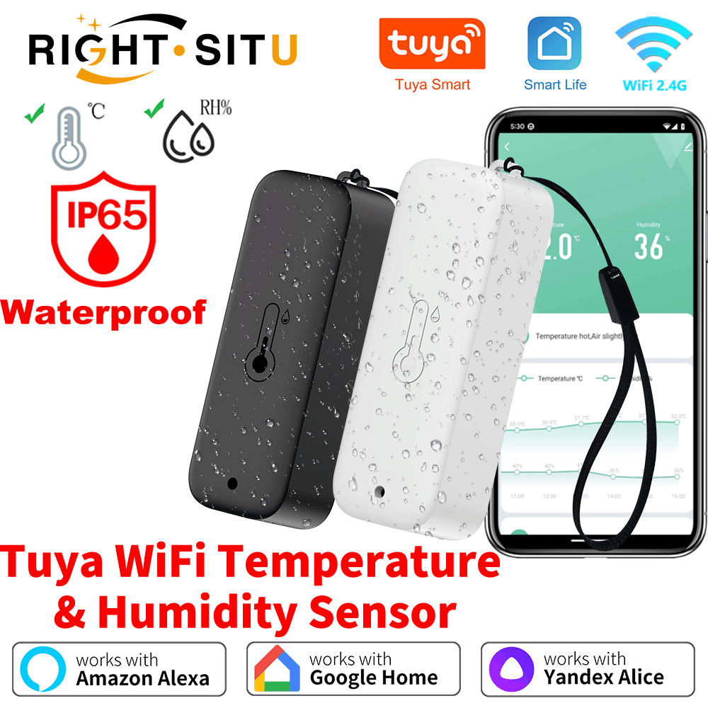 Водонепроницаемый датчик температуры и влажности Tuya, Wi-Fi, IP65, приложение для умного дома, дистанционное управление, SmartLife, работа с Google Assistant Alexa