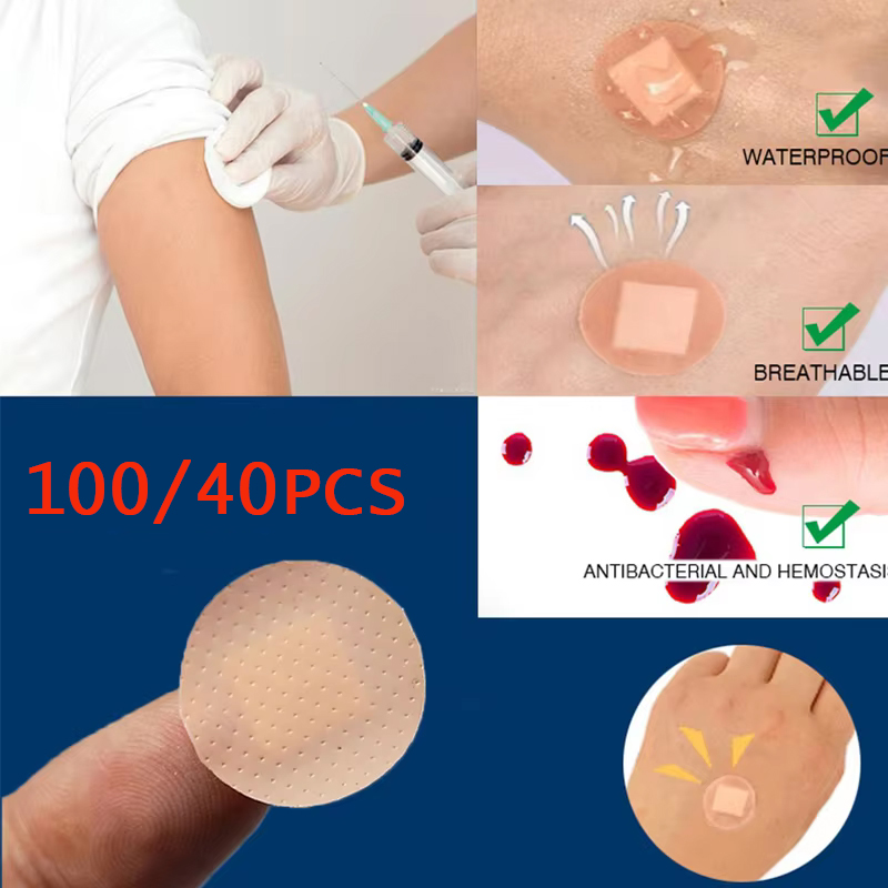 40/100 pces remendos de vacina estéril remendo hemostático primeiros socorros à prova dwaterproof água ferida cura adesivo redondo bandagem ferida gesso