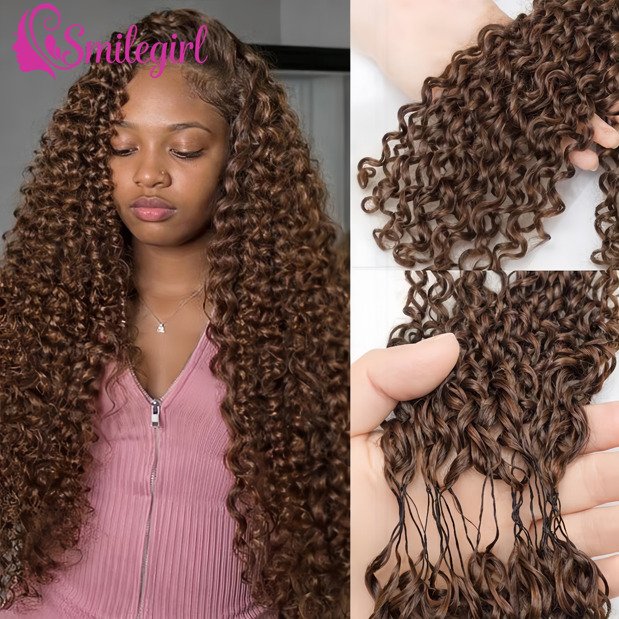Extensions di capelli umani ricci castani 12A, ondulati, pre-separati, senza nodi, fatti a mano, per intrecciare, pre-annodati, da 8-30 pollici # 4 Colori