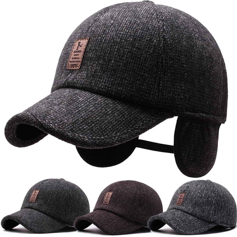Czapka z daszkiem wełniana dzianinowa zimowa osłona na uszy czapka z daszkiem męska zagęścić ciepłe czapki z nausznikami sportowe czapki golfowe Snapback