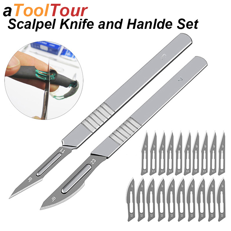 Juego de 11 cuchillas de bisturí con mango metálico, cuchillo de precisión de acero para manualidades, herramienta quirúrgica para tallar madera, cortar plantillas y abrir cajas, herramienta de bricolaje.