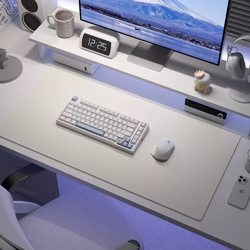 Alas Mouse portabel game besar antiair antiselip, alas Mouse kulit PU warna putih antiselip, bantalan Mouse meja Keyboard komputer