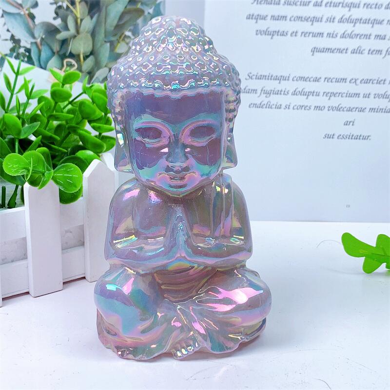 Aura alami 14.5CM kuarsa mawar Buddha Mini ukiran patung kristal Fengshui kerajinan batu permata menyembuhkan dekorasi kantor rumah 1 buah