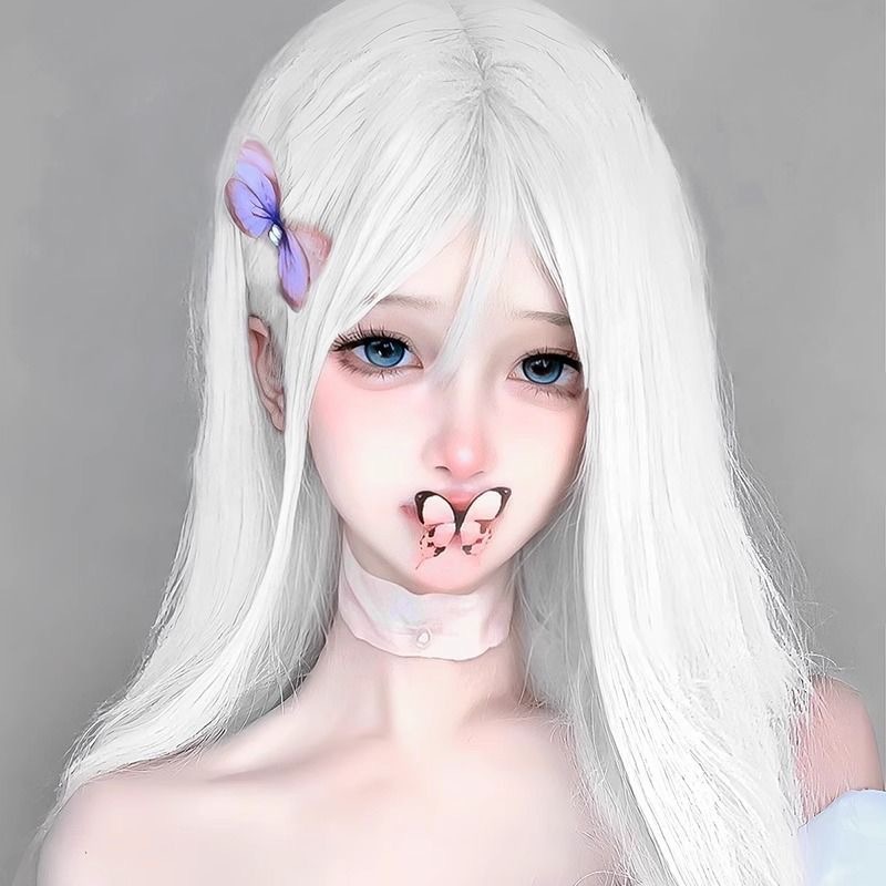 Dedo branco sintético longo peruca de cabelo reto diário lolita peruca de cabelo longo anime universal cos peruca
