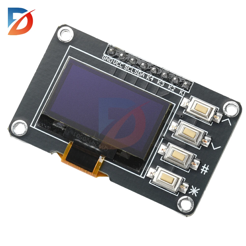 Дисплей OLED 0,96 дюйма для Arduino, драйвер SSD1306 SSD1315, интерфейс I2C/IIC, белый/синий, 12864, с 4 кнопками