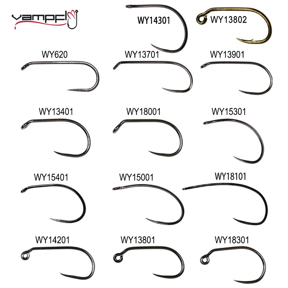 Vampfly 50 unids/pack púas y sin púas pesca mosca atado gancho ninfas Pupa huevo mosca seca mosca húmeda gancho 60 °   Gancho de ninfa con plantilla angular