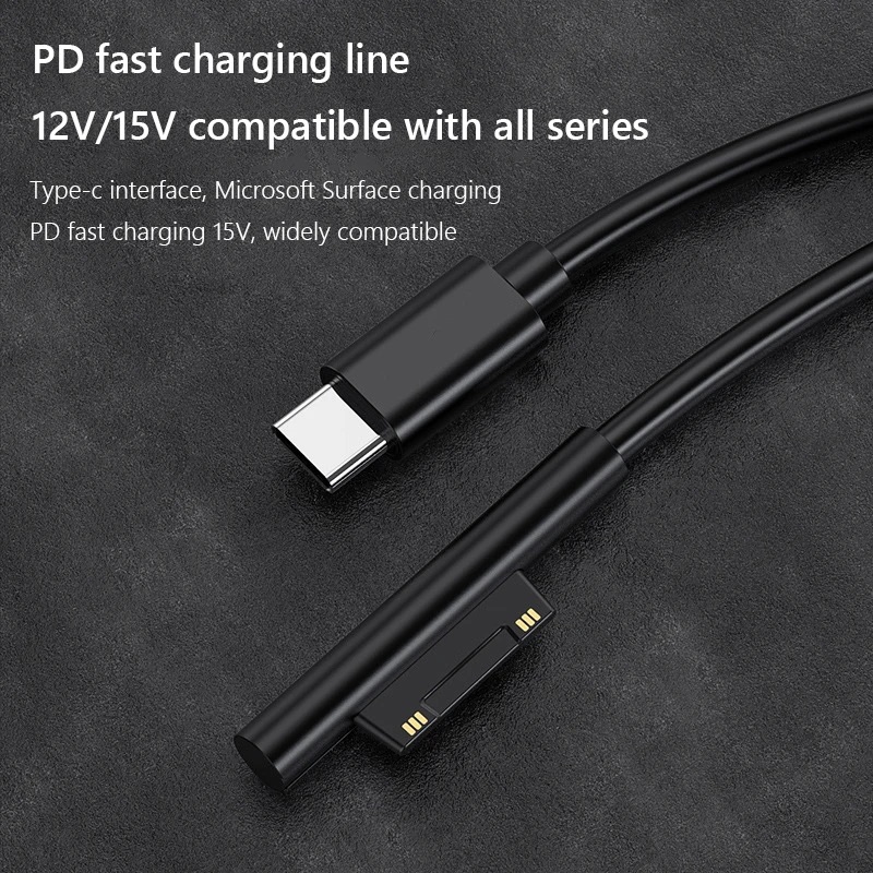 Fuente de alimentación USB tipo C de carga rápida para Microsoft Surface Pro 7 3 4 5 6 15V 3A PD Cable adaptador de cargador de tableta