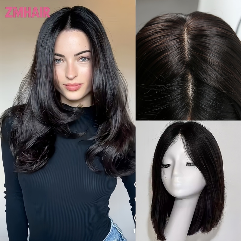 Peluca de Cabello Humano Europeo Virgen Real con Flequillo, Peluca con Base de Seda 6x6 para Mujer, Cabello de 10-24 Pulgadas con PU Alrededor, Uso Diario