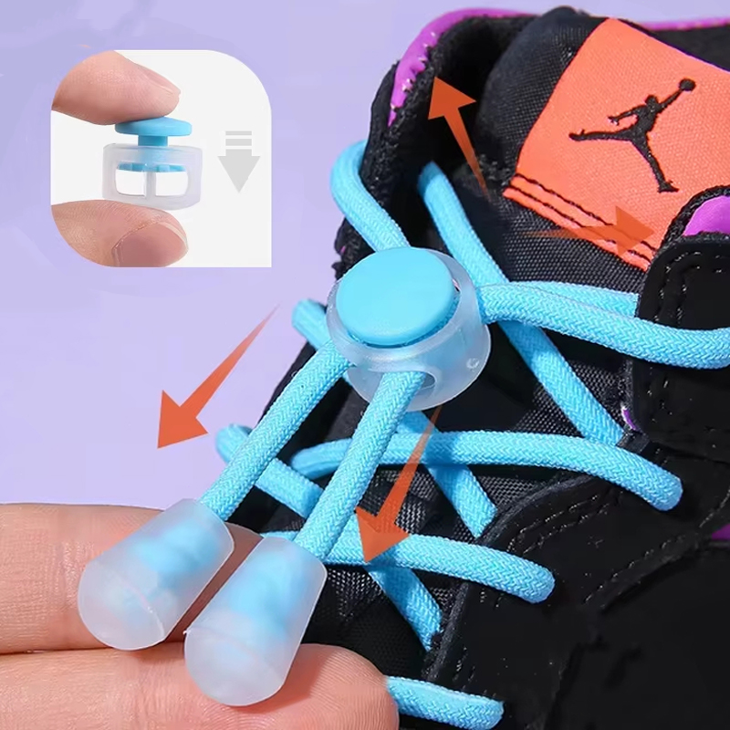 1Pair Colorful Spring Lock Shoelaces Without ties Round elastic Laces Sneakers No Tie Shoe laces  Kids Adult quick Shoelace