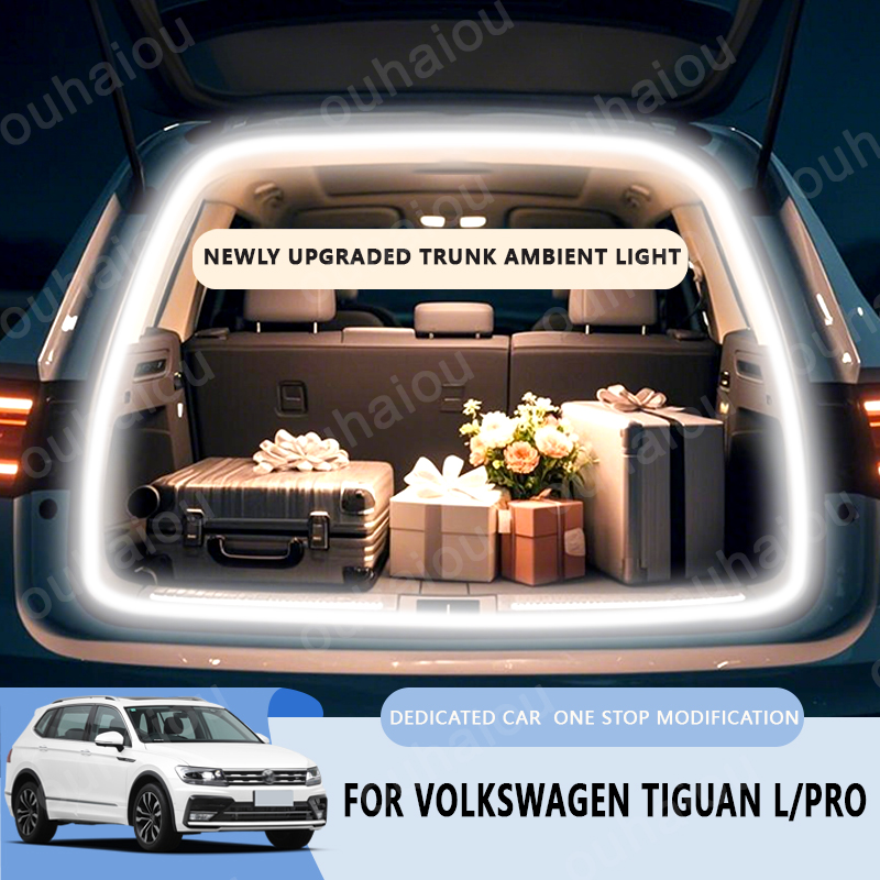 Pour Volkswagen Tiguan L/Pro : Barre lumineuse LED de coffre arrière, éclairage d'ambiance blanc chaud, modification de l'éclairage du coffre