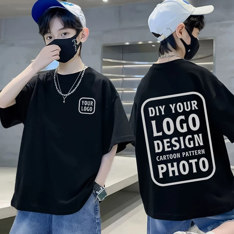 Camisetas de Algodón Puro Personalizadas para Regalo, Camisetas con Diseño, Logotipo o Texto Impreso, Camisetas Infantiles con Cuello Redondo