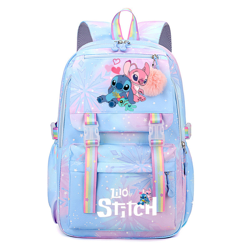 Stitch กระเป๋าเป้สะพายหลังความจุขนาดใหญ่, กระเป๋าเป้สะพายหลังไนลอนน่ารักแบบสบาย ๆ, กระเป๋านักเรียนอะนิเมะการ์ตูน, กระเป๋าเป้เดินทางลําลองสําหรับเด็กผู้หญิง
