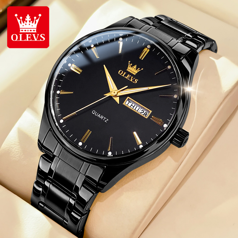 Olevs clássico relógio de quartzo para homem pulseira de couro à prova dwaterproof água calendário esportes negócios relógio de pulso de quartzo masculino marca superior 6898