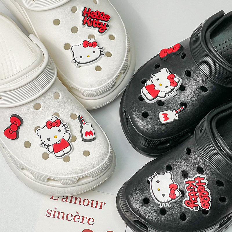 Nuovo set di ciondoli per scarpe fai da te Hello Kitty Bowknot per decorazioni per calzature fai da te scarpe da giardino in PVC accessori con fibbia regali per feste