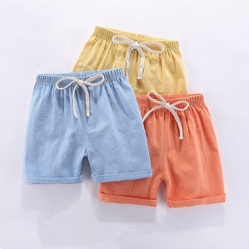 2-10y crianças shorts para meninos meninas algodão linho verão fino respirável cintura elástica praia esporte calças curtas soltas crianças pant