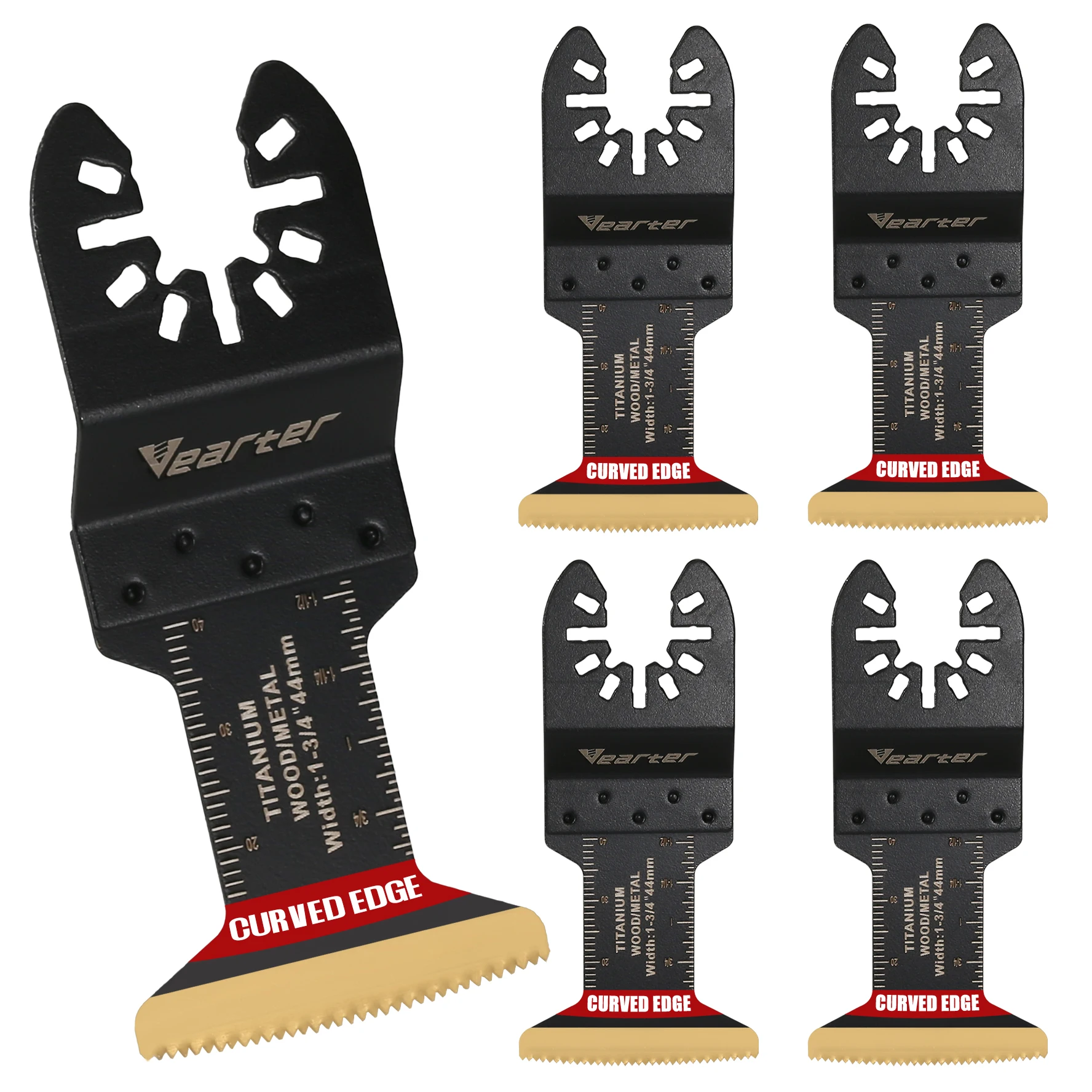 Vearter Lot de 5 lames de scie oscillant bimétallique de 44 mm, coupe de précision à bord incurvé pour le métal, le bois cloué, les cloisons sèches, le PVC