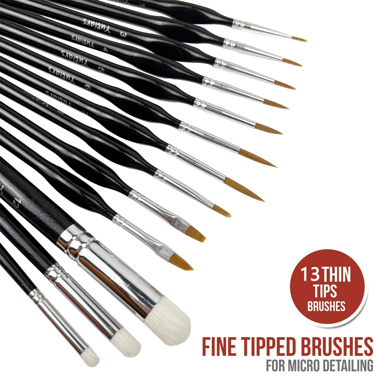 Pinceles de pintura en miniatura Drybrush-13pcs Juego de pinceles de pintura con micro detalles, pinceles pequeños y finos para acrílico, acuarela, aceite