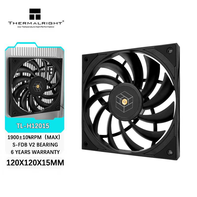 Thermalright TL-H12015 120x120x15mm Ventilador de refrigeração para caixa de computador, motor trifásico de 6 polos/rolamento S-FDB V2/cores preto e branco