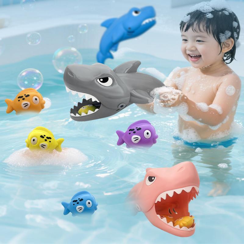 Juego de Juguetes Interactivos para Bañera para Niños, 5 Piezas, Tiburón Grande Come Peces Pequeños, Divertido Juego de Agua, Regalo Ideal para Niños