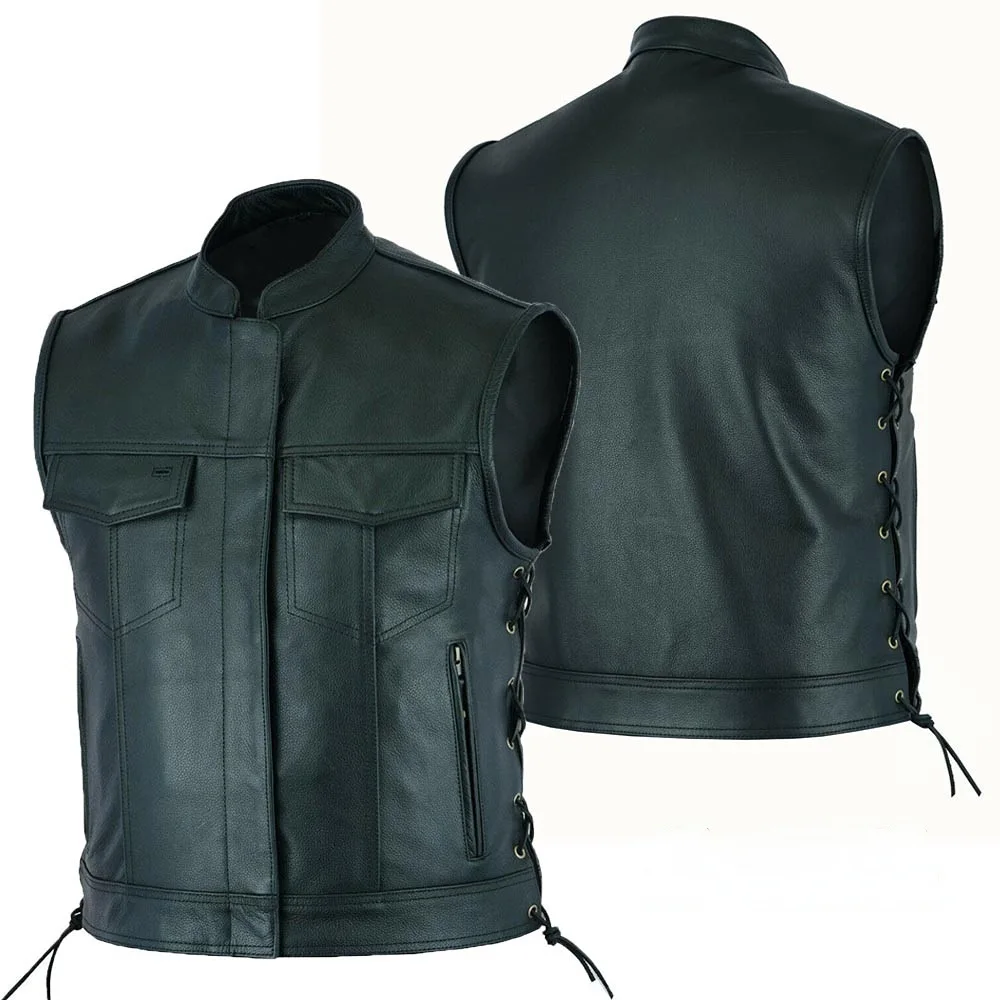 Colete Masculino de Couro Estilo Punk Casual para Motociclistas - Colete Sólido