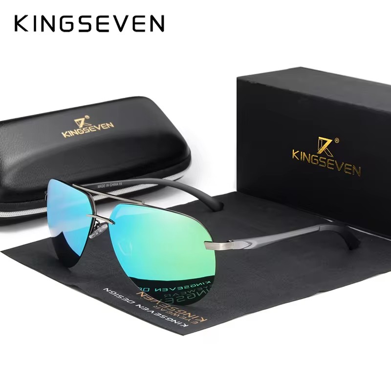 KINGSEVEN อลูมิเนียมแมกนีเซียมโพลาไรซ์ Rimless เลนส์แว่นตากันแดดสําหรับชายความละเอียดสูง Retro ผู้หญิงแว่นตา Oculos de sol