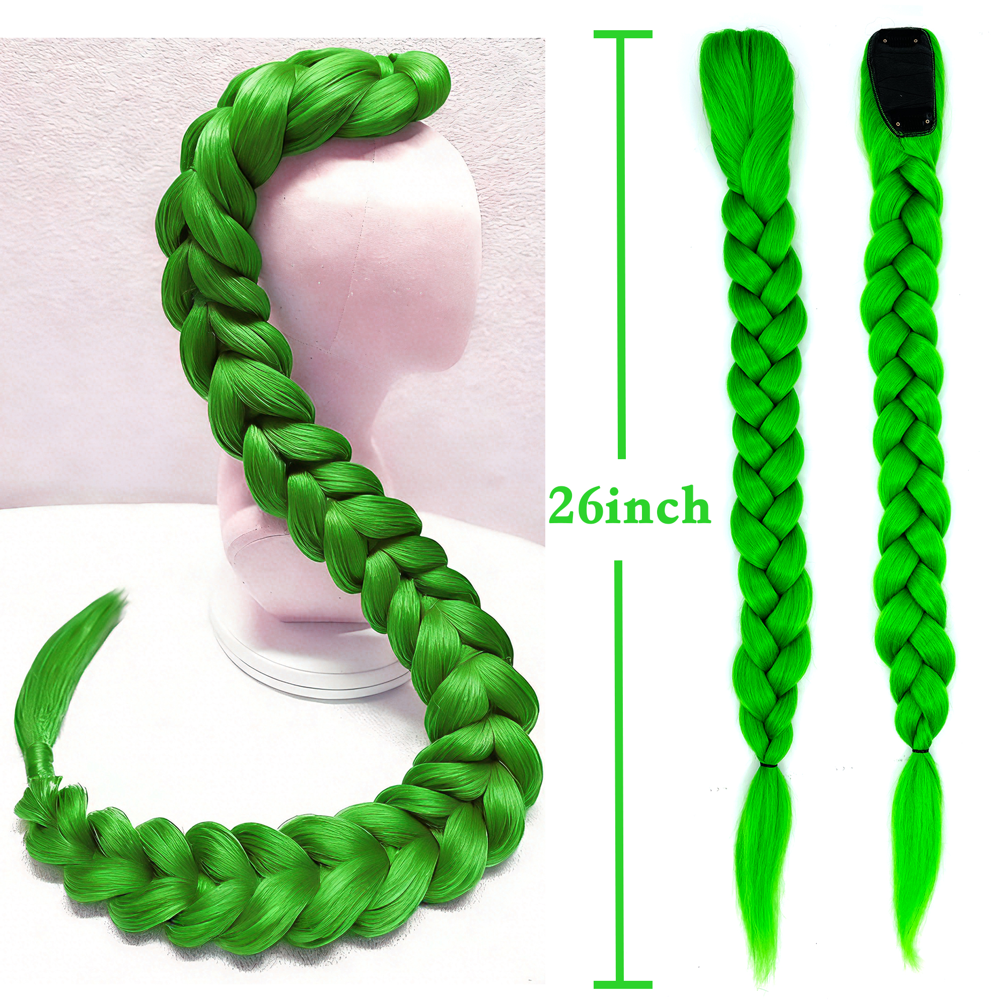 Groene vlecht voor St.Patrick's Day-feest Groen haar Geluksgroene vlechten St. Patrick's Day Groene gevlochten paardenstaart haarextensions