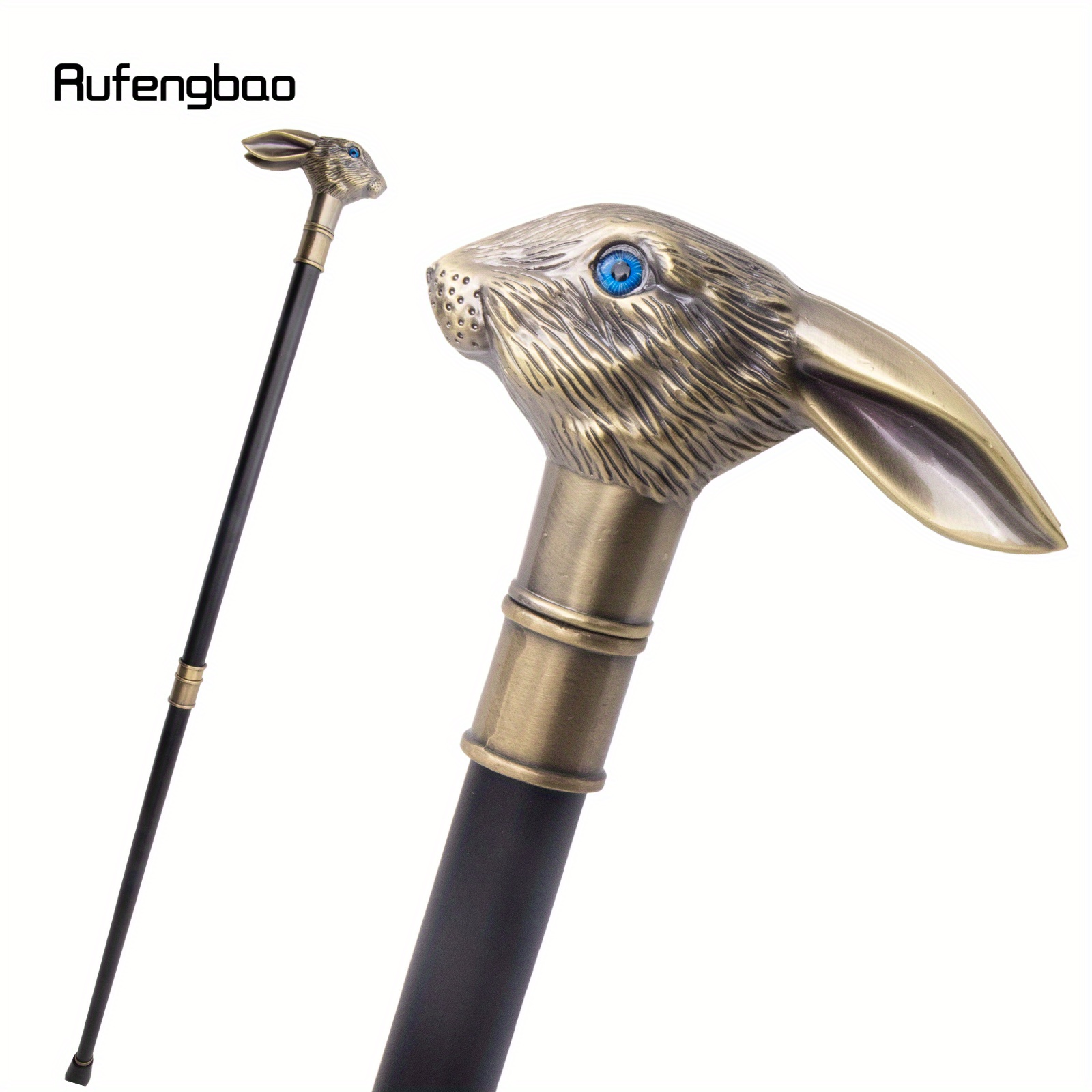 Copper Rabbit Long Ear Gentleman Walking Cane Fashion Walking Stick Crosier Knob Walking Stick Performance Stage Cane 93cm