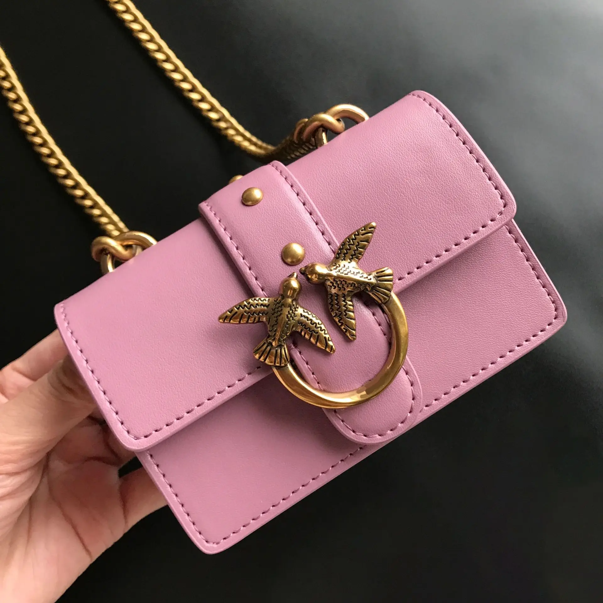 Nieuwe pinko-stijl echt lederen ultra-mini klassieke handtas, portemonnee, sleuteltas met ketting, schoudertas voor dames damestas damestas