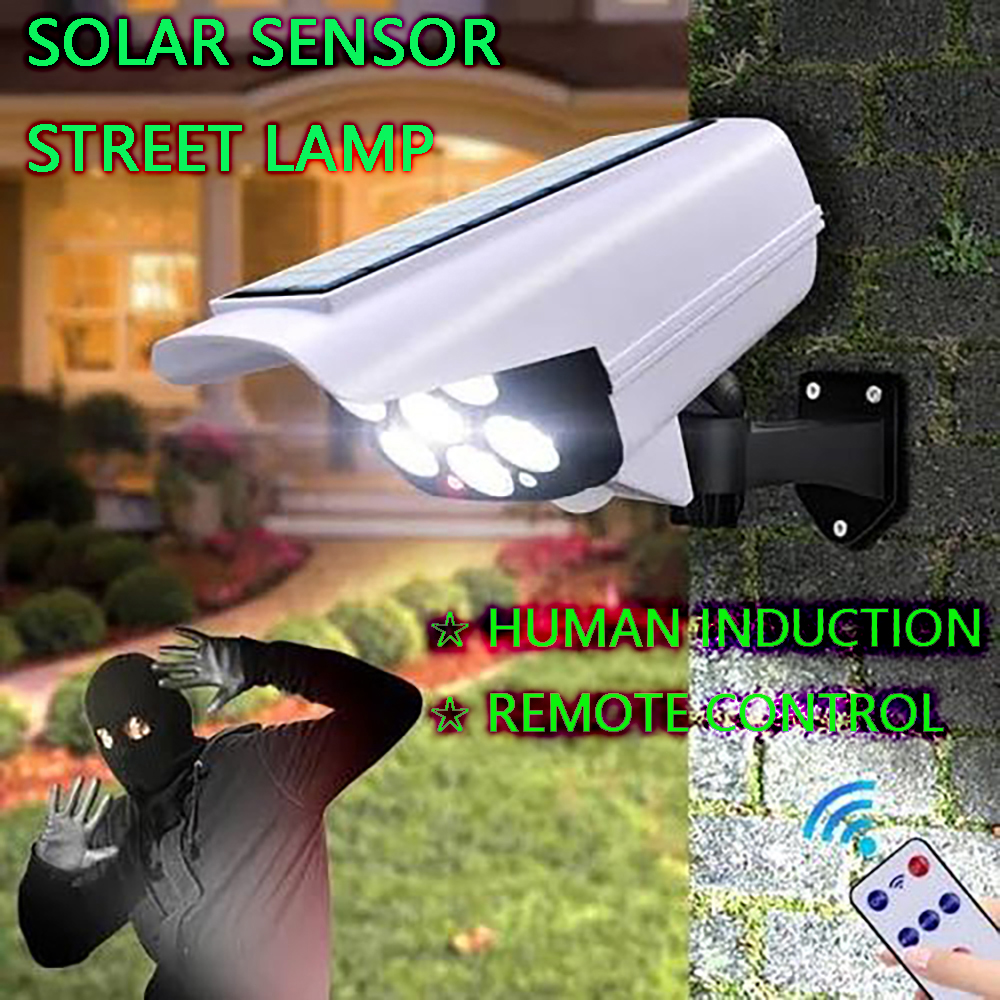 Lampe de surveillance solaire à haute simulation, éclairage multi-angle, 3 modes, caméra, 77 LED, COB, extérieur, détecteur de mouvement, applique murale