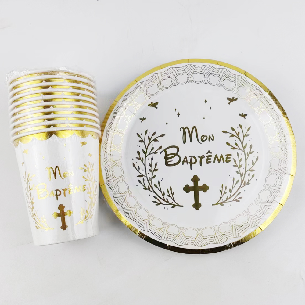 20 Stück French Mon Bapt Nadula 7 Zoll Pappteller und 250 ml Pappbecher